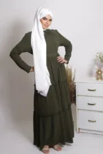 Elham Olive Tiered Abaya Dress - Image 2