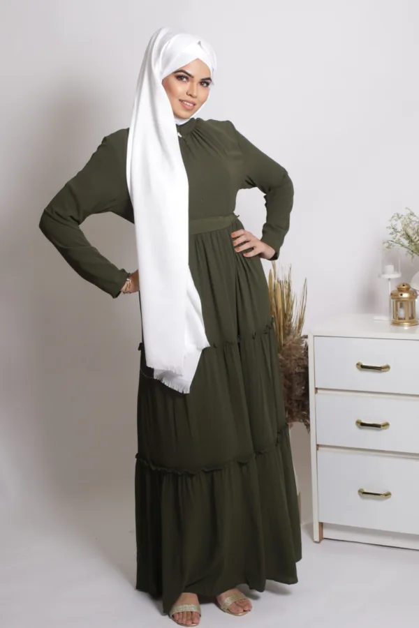 Elham Olive Tiered Abaya Dress - Image 2