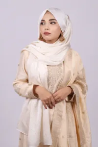 Cream Gold Rhinestone Silk Hijab