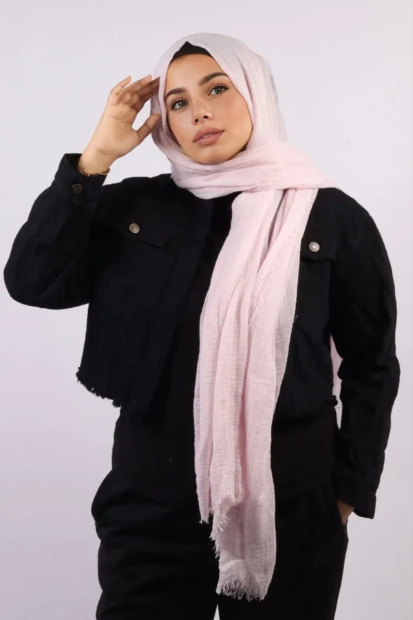 Soft Pink Crinkled Cotton Hijab - Image 2