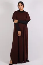 Inner Layering Half-Sleeve Dress / Slip – Chocolate - Image 4