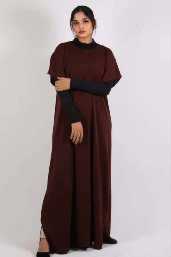 Inner Layering Half-Sleeve Dress / Slip – Chocolate - Image 4