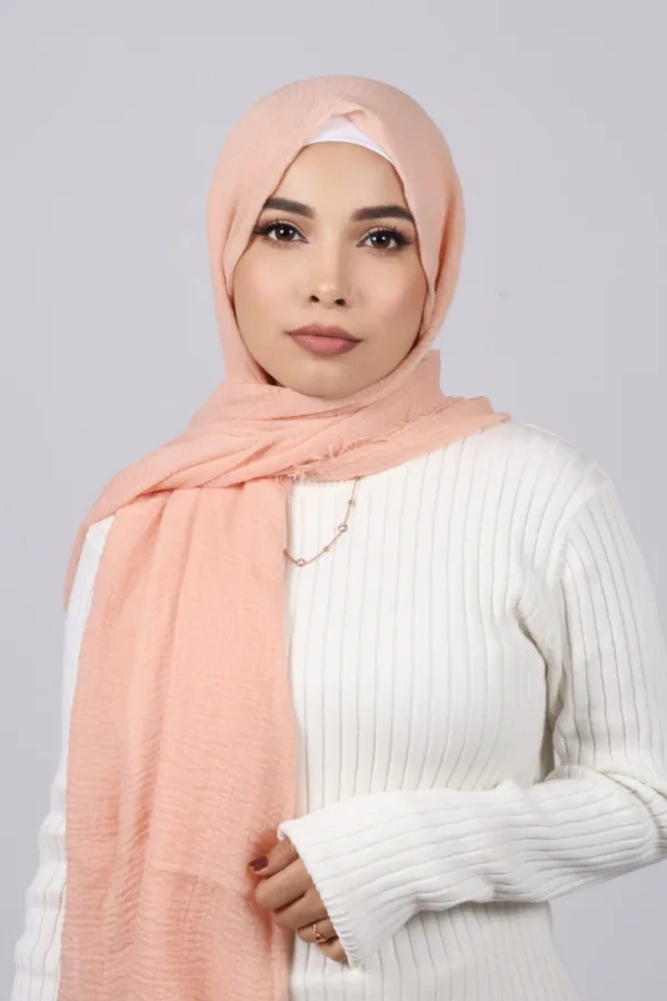 Dusty Peach Crinkled Cotton Hijab - Image 2