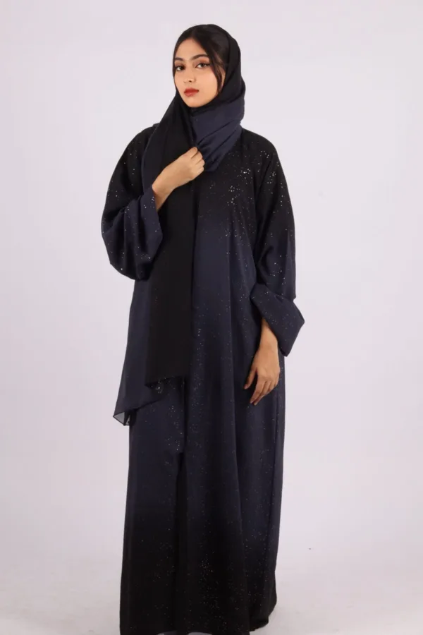 Mehtab Sparkling Glitter Dual Tone Abaya with Front Open - Arabian Night - Image 5