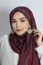 Wine Cotton Stone Drop Hijab - Image 2