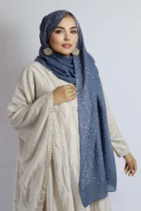 British Blue Cotton Stone Drop Hijab