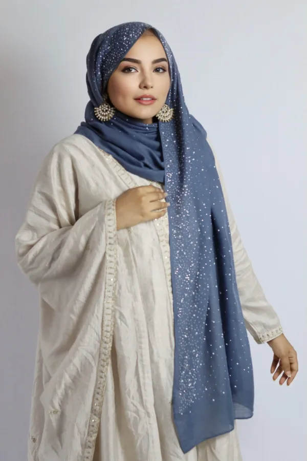 British Blue Cotton Stone Drop Hijab - Image 1