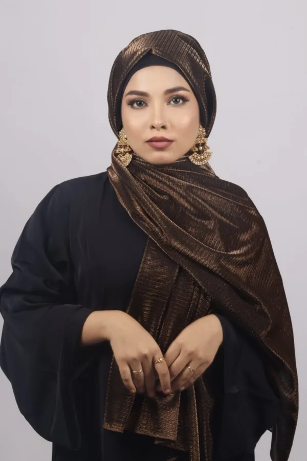 Bronze Gold Metallic Ribbed Hijab - Image 2