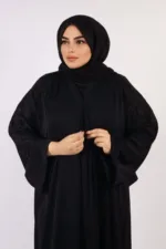 Marhaba Front Open Arabian Embroidery Abaya - Black