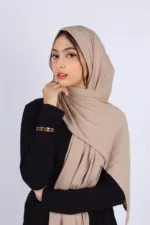 Sand Turkish Pleated Jersey Hijab - Image 2