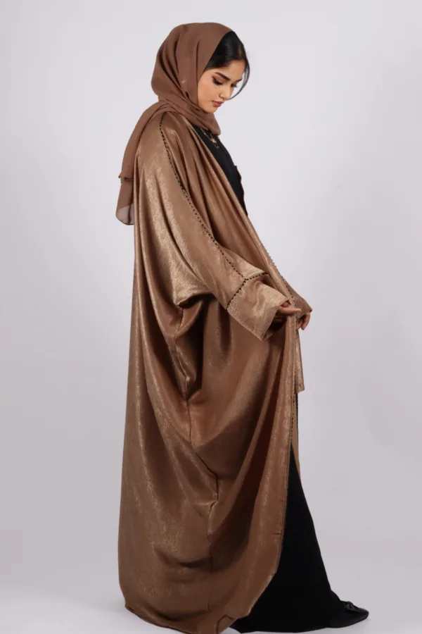 Nadira Luxury Kaftan Front Open with Black Diamond Trim - Classy Gold - Image 8