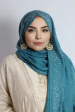 Teal Cotton Stone Drop Hijab - Image 2