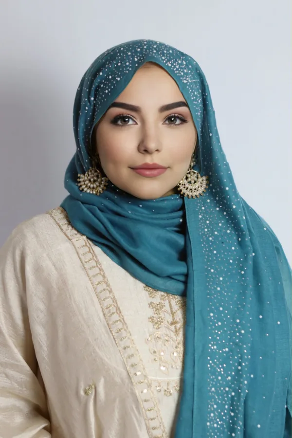 Teal Cotton Stone Drop Hijab - Image 2