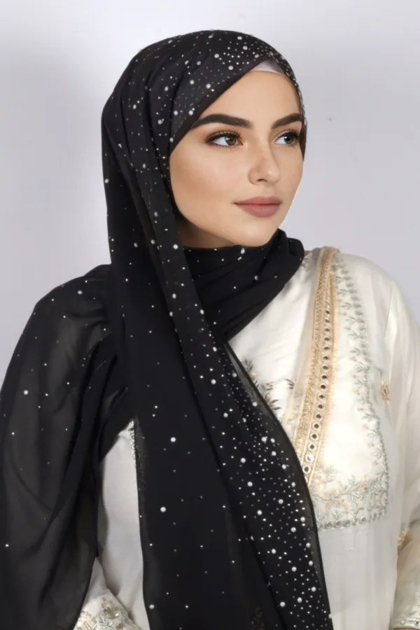 Black Moon Drop Chiffon Hijab - Image 2