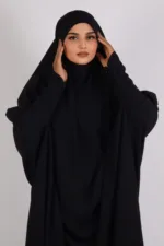 Izzah Firdaus Full Length 1-Piece Jilbab with Zipper Sleeve and Half-Niqab - Black - Image 3