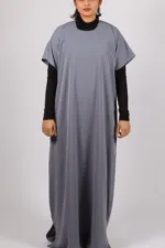 Inner Layering Half-Sleeve Dress / Slip – Grey - Image 3