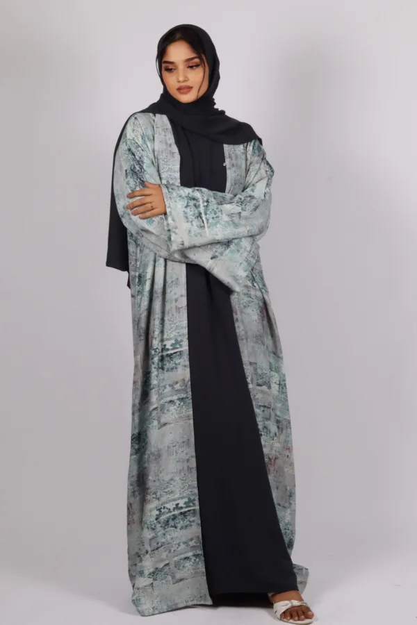 Zephyra Turkish Linen 3-piece Abaya set - Mermaid Green - Image 5