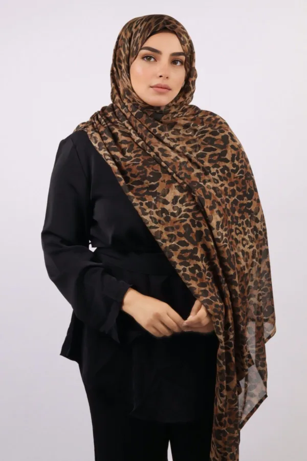 Raw Amber Modal Leopard Print Hijab - Image 4