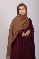 Nude Brown Glitter Chiffon Hijab - Image 2