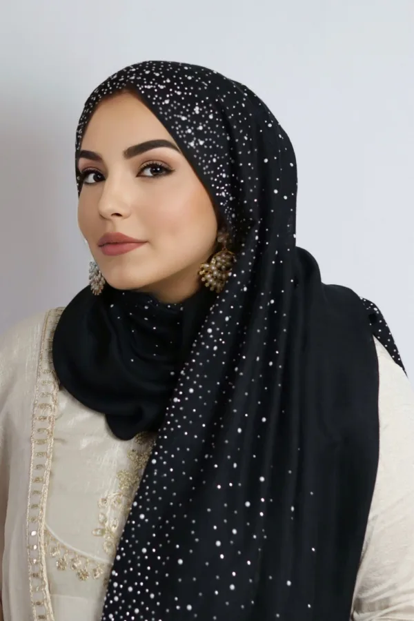 Black Cotton Stone Drop Hijab - Image 2
