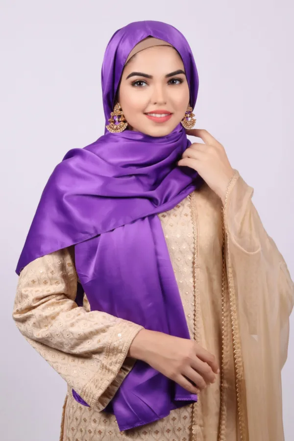 Royal Purple Matte Satin Hijab - Image 2