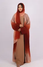 Mehtab Sparkling Glitter Dual Tone Abaya with Front Open - Sahara Sand - Image 5
