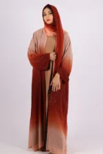Mehtab Sparkling Glitter Dual Tone Abaya with Front Open - Sahara Sand - Image 4