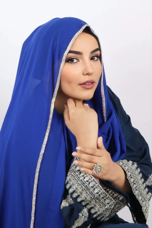 Royal Blue Crystal Hijab - Image 1