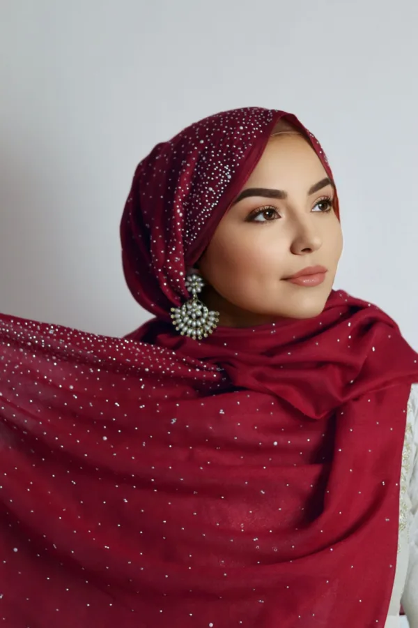 Raspberry Cotton Stone Drop Hijab - Image 1