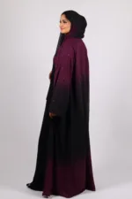 Mehtab Sparkling Glitter Dual Tone Abaya with Front Open - Burgundy Blaze