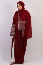Solidarity Embroidery Keffiyeh Abaya with Matching Hijab - Crimson Moon - Image 5