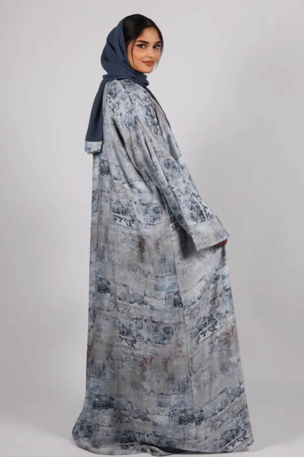 Zephyra Turkish Linen 3-piece Abaya set - Azure Blue - Image 4