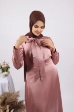 Kiara Luxury Satin Gown / Abaya - Blush - Image 4