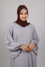 Elyssa Premium Crinkled Cotton Jazz Abaya Set with complimentary Khimar - Classic Grey - Image 3