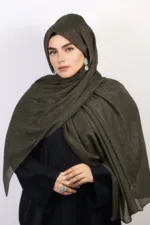 Deep Olive Shimmer Chiffon Hijab - Image 3