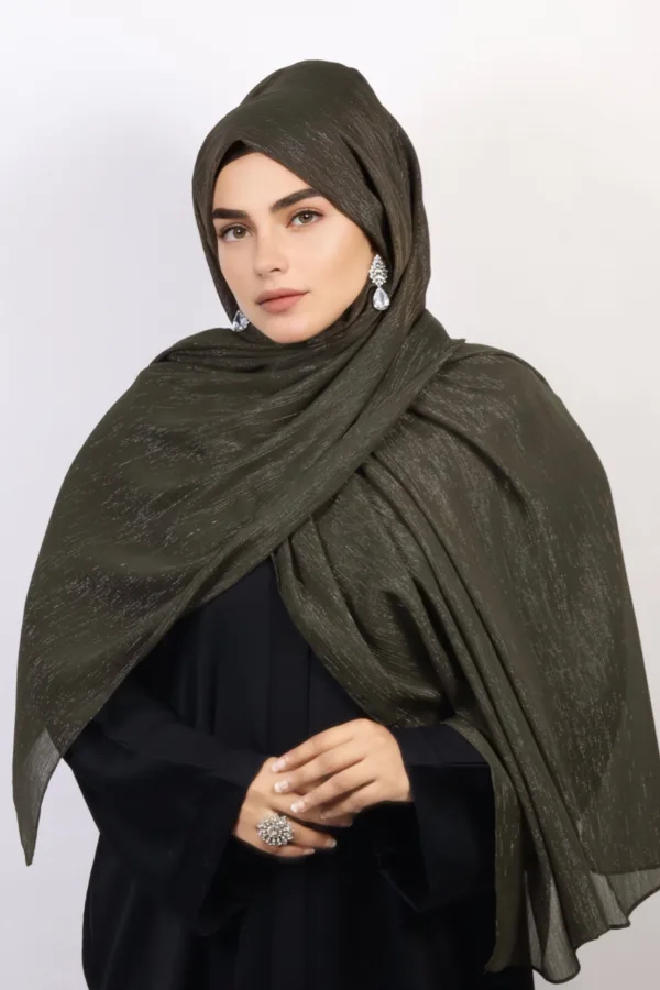 Deep Olive Shimmer Chiffon Hijab - Image 3