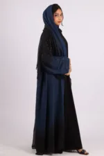 Mehtab Sparkling Glitter Dual Tone Abaya with Front Open - Galactic Blue