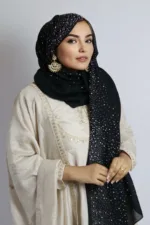 Black Cotton Stone Drop Hijab