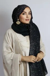 Black Cotton Stone Drop Hijab