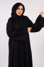 Marhaba Front Open Arabian Embroidery Abaya - Black - Image 5