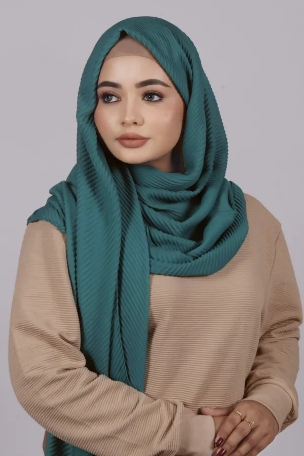 Persian Teal Cotton Pleated Hijab - Image 2