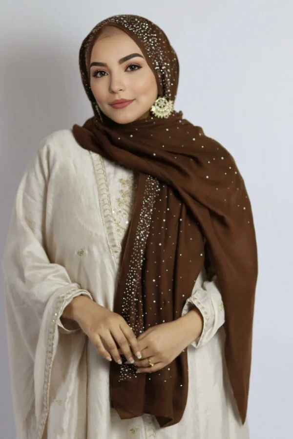 Chocolate Cotton Stone Drop Hijab - Image 1