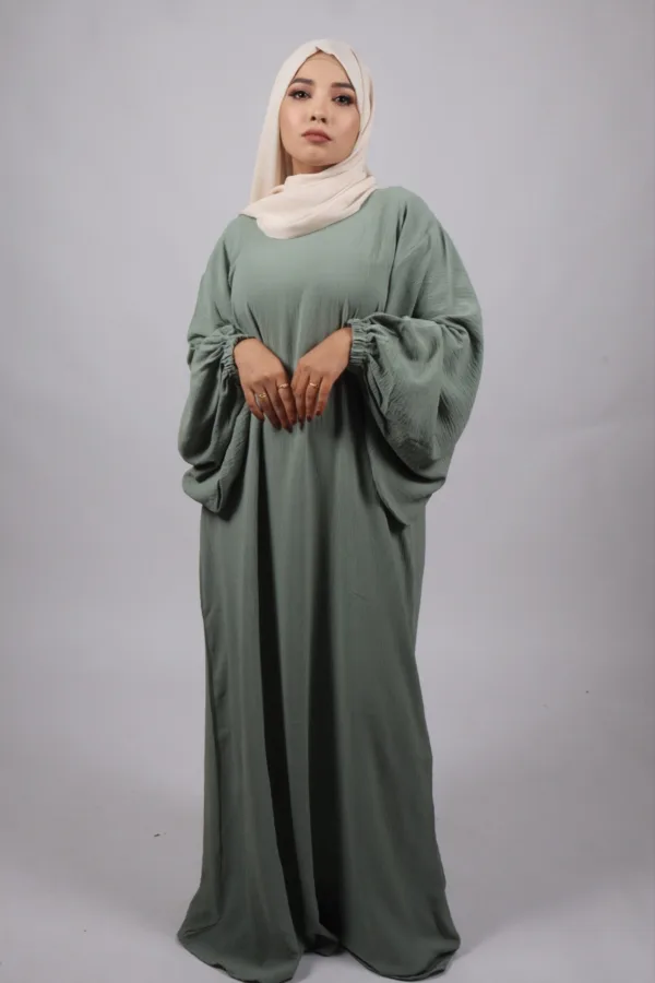 Elyssa Premium Jazz Abaya Set with complimentary Khimar - Pastel Green - Image 2