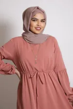 Alaina Drawstring No-Iron Abaya / Dress - Tan - Image 5