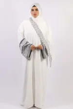Solidarity Embroidery Keffiyeh Abaya with Matching Hijab - Original White - Image 3