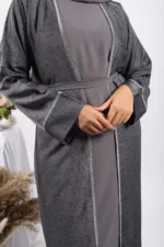 Malika 3-piece Luxury Crystal Emirati Abaya Set - Image 6