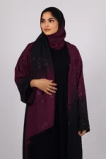 Mehtab Sparkling Glitter Dual Tone Abaya with Front Open - Burgundy Blaze - Image 2