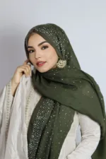 Olive Cotton Stone Drop Hijab - Image 3