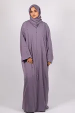 Seher Classic Emirati Abaya with Stonework - Lavender - Image 2