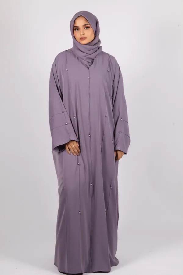 Seher Classic Emirati Abaya with Stonework - Lavender - Image 2
